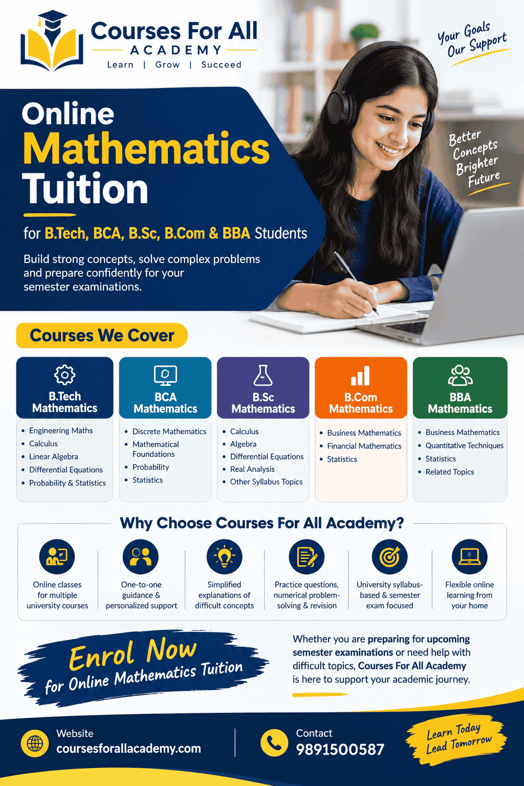 Online Mathematics Tuition for B.Tech BCA B.Sc B.Com & BBA Students
